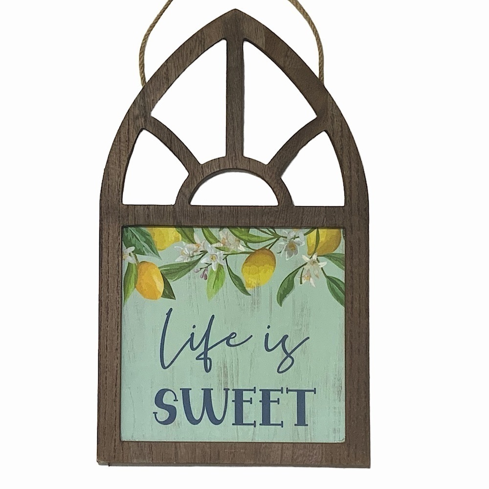 Wall Hanging Lemons Life is Sweet Wood Shabby Chic Farmhouse 17.5 in Multi Blue